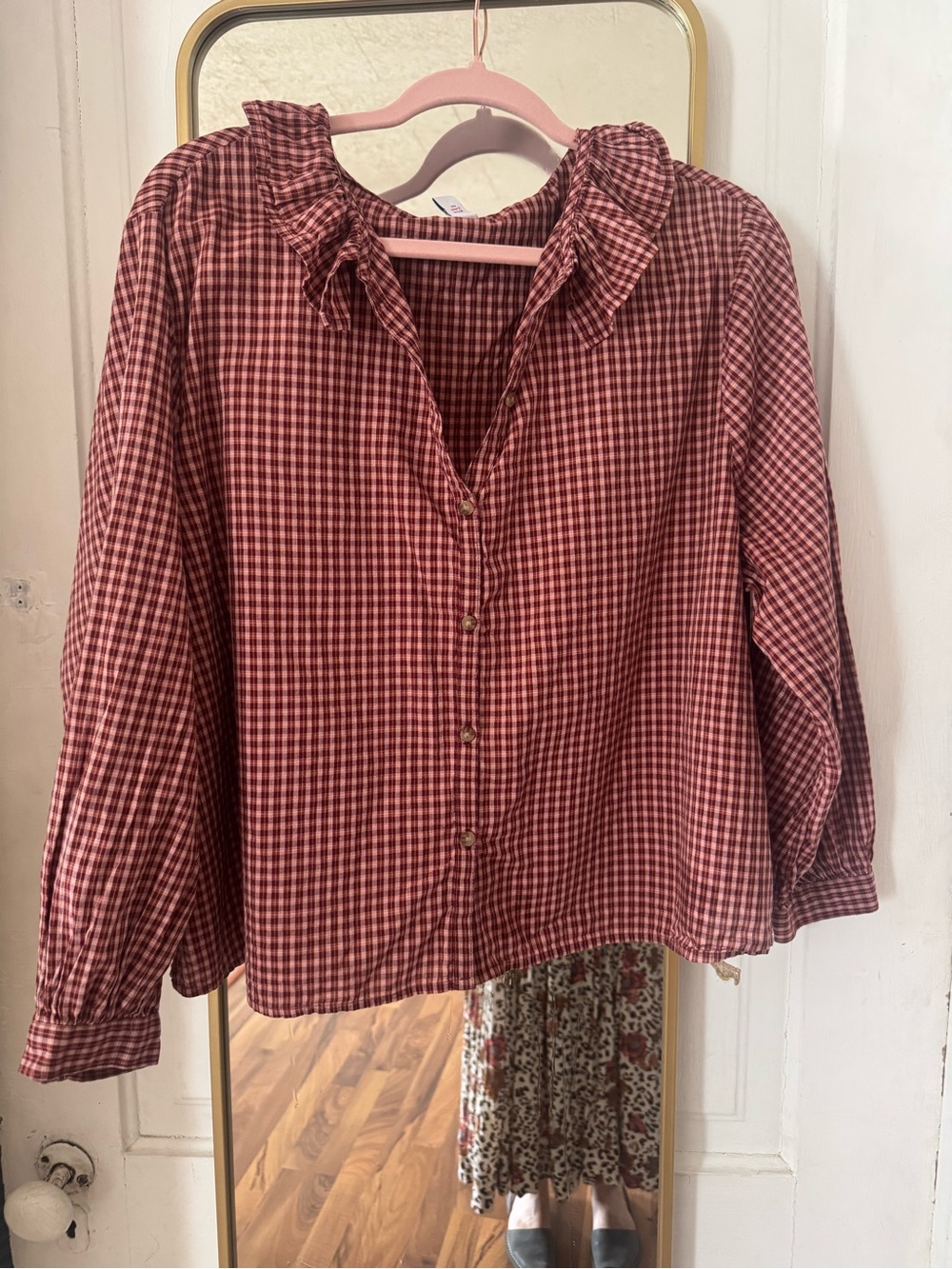 Old Navy Red and White Gingham Button-Up Blouse
